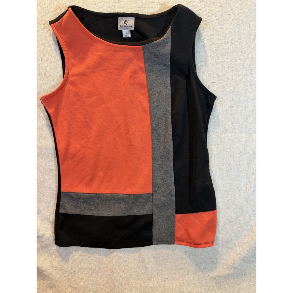 Worthington Stretch Colorblock Sleeveless Top Orange Grey Black Womens Small